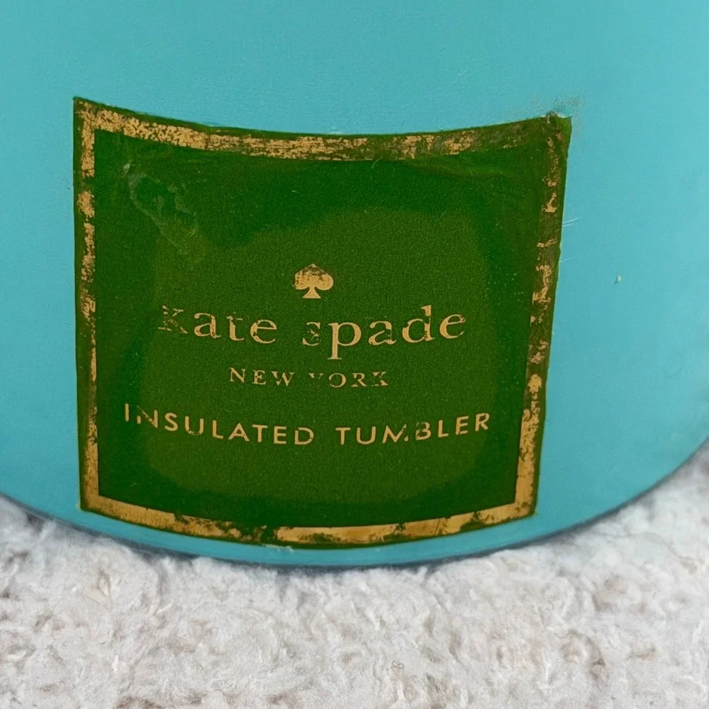 Kate Spade New York Insulated Tumbler Initial S Turquoise Blue Gold Monogram Cup
